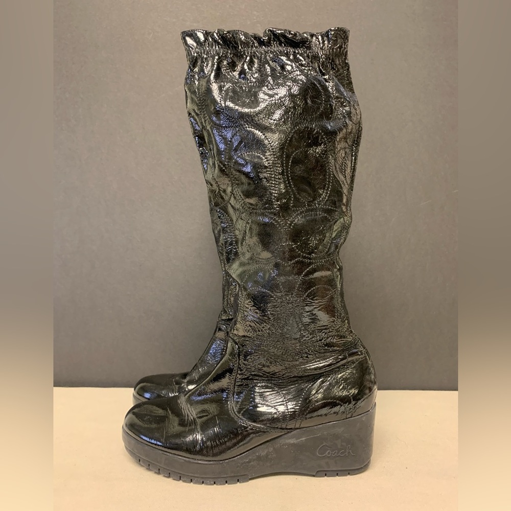 Coach Ceejay patent black rain boots size 8 B